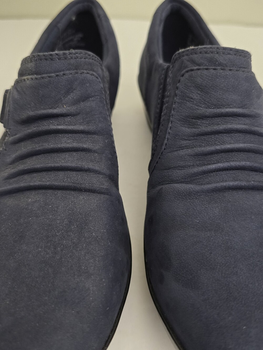 CLARKS size 7W Everlay Coda Leather Suede Cushion Soft Loafers Navy Blue - Picture 8 of 13